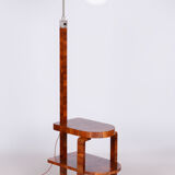 Lampadaire ArtDéco restauré, noyer, acier chromé, verre, Tchéquie, années 1930