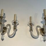 Pair of Murano crystal wall lights with 3 arms.