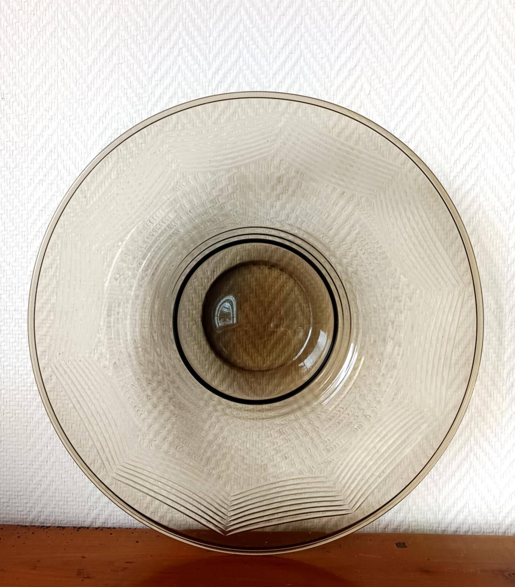 Large Art Deco smoked glass bowl