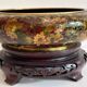 Cloisonné enamel bowl on removable wooden base