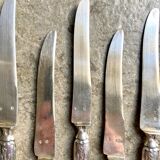 5 couteaux à dessert monogrammés TG en argent par Félix Malique, fin XIXème siècle