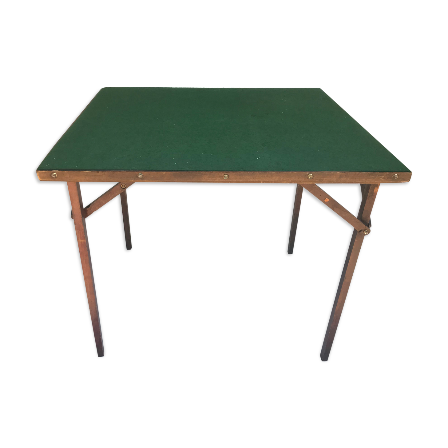 Ancienne table à jeu pliante et son plateau en feutrine verte vintage