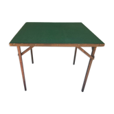 Ancienne table à jeu pliante et son plateau en feutrine verte vintage