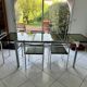 Vintage dining set – smoked glass & chrome – 5 chairs – year