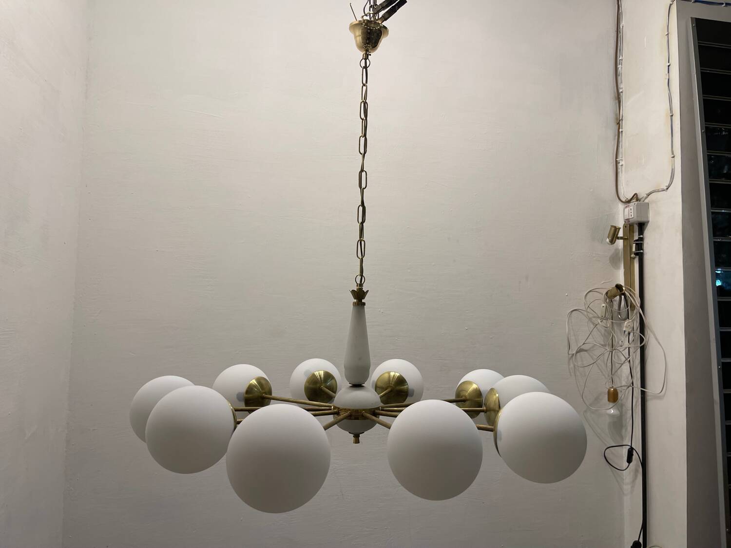White Brass Opaline Glass Sputnik Chandelier 10 lights