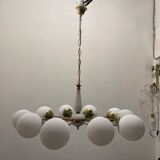 White Brass Opaline Glass Sputnik Chandelier 10 lights