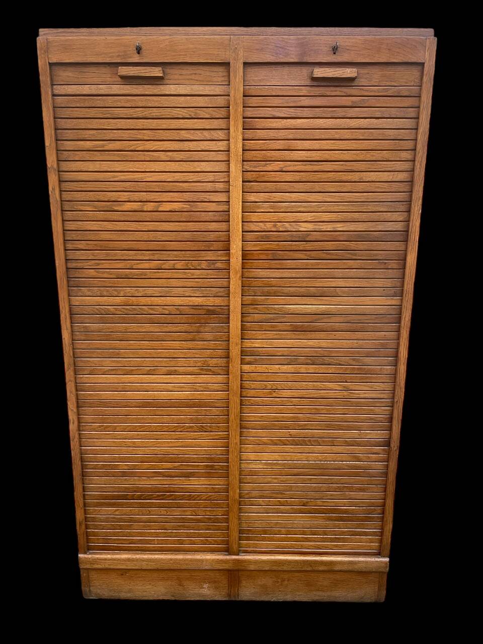 Oak double curtain file cabinet from the 1940s