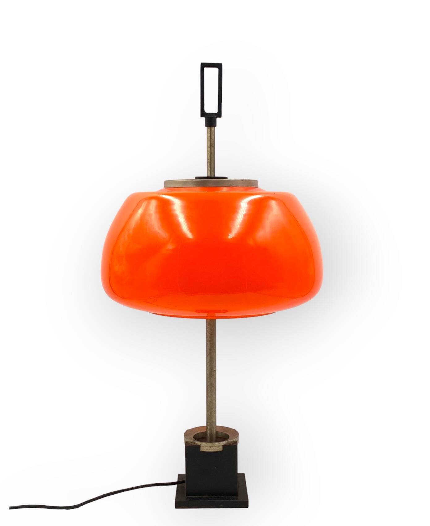 Oscar Torlasco, orange glass table / desk lamp, Prod. Lumi, 1960 ca.