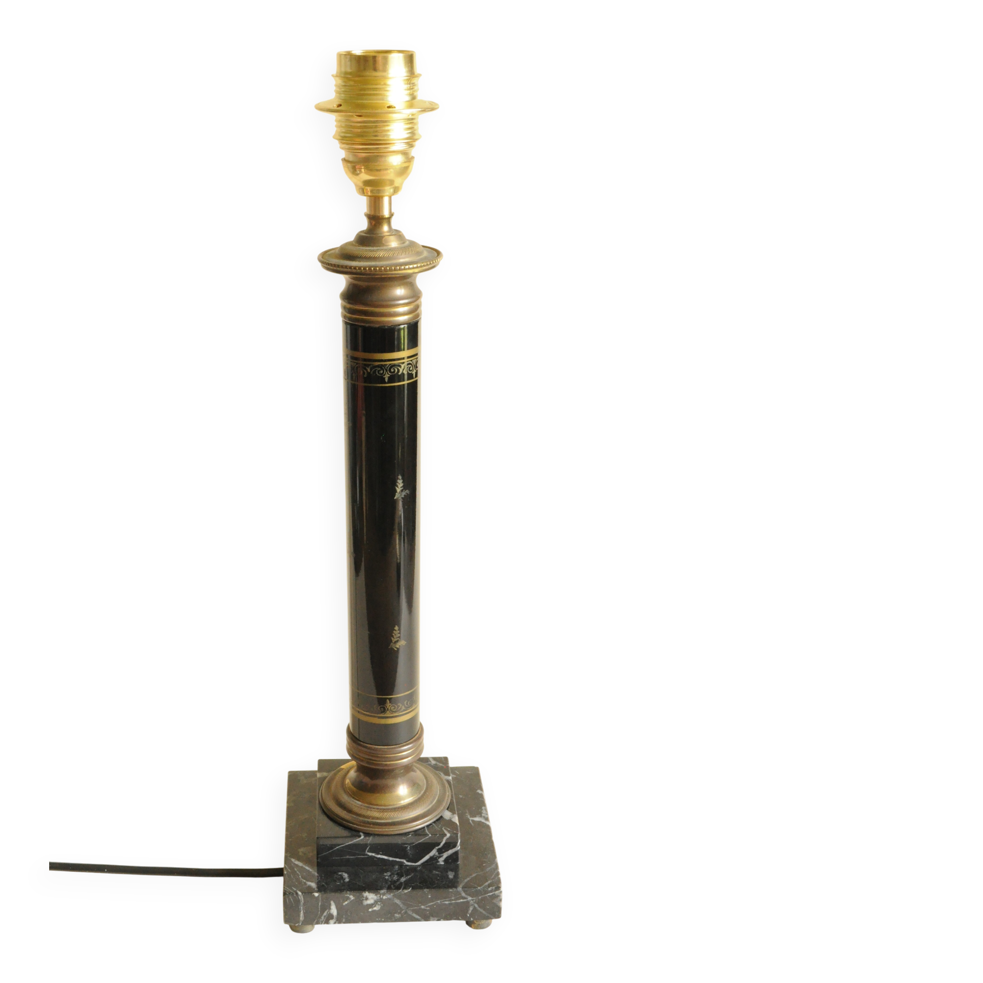 Lampe Vintage - Colonne Métal, Marbre et Laiton - Style Empire- Noir et Or