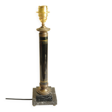Vintage Lamp - Metal, Marble and Brass Column - Empire Style - Black and Gold