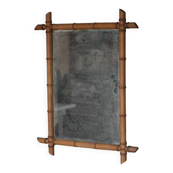 Miroir bois imitation bambou, miroir mural ancien, déco
