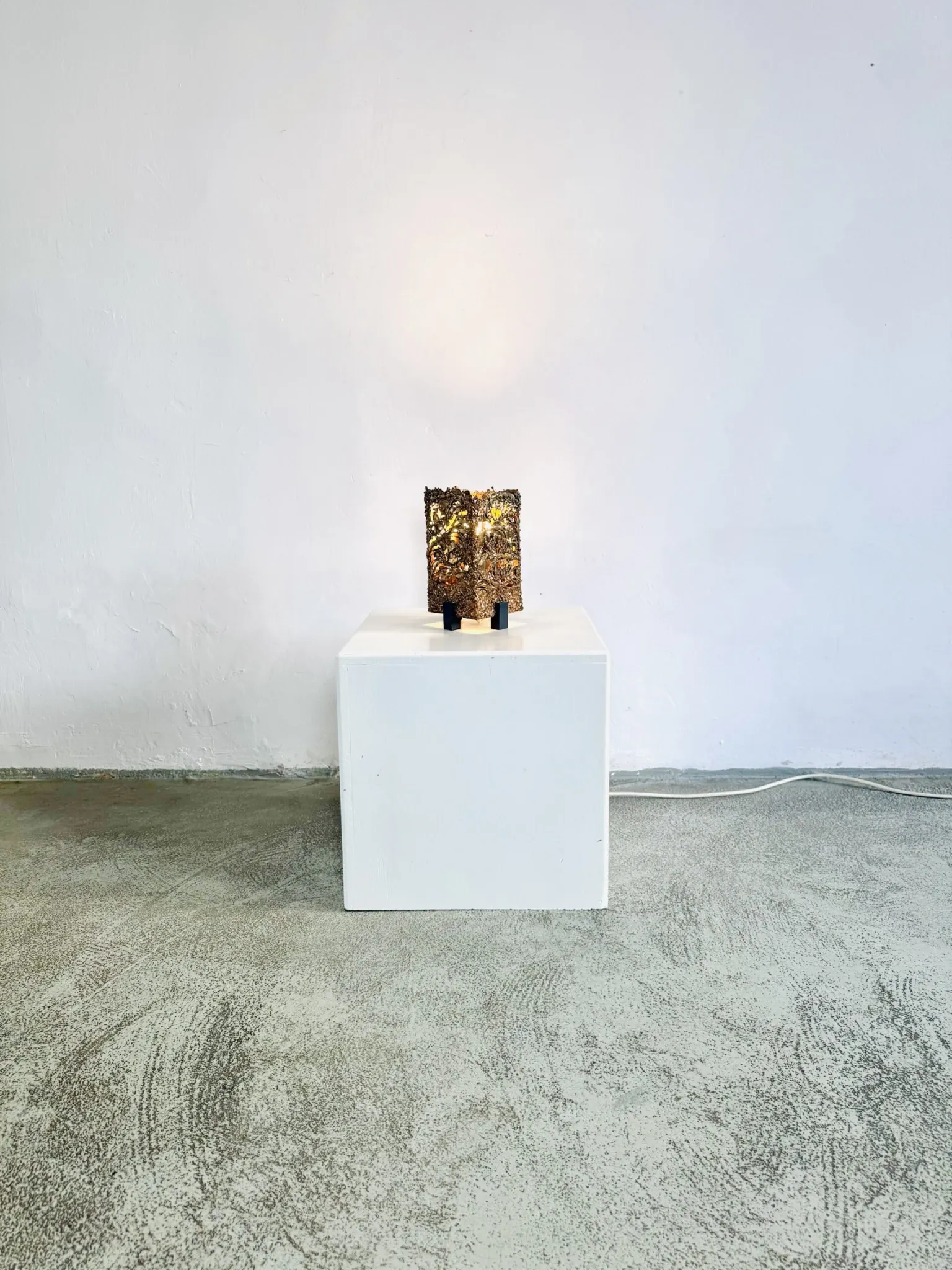 Brutalist Copper Table Lamp By Aimo Tukiainen For Oy Moonlight, Finland, 1970S