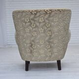 1960s, Danish armchair, light green furniture velour, teak wood legs.