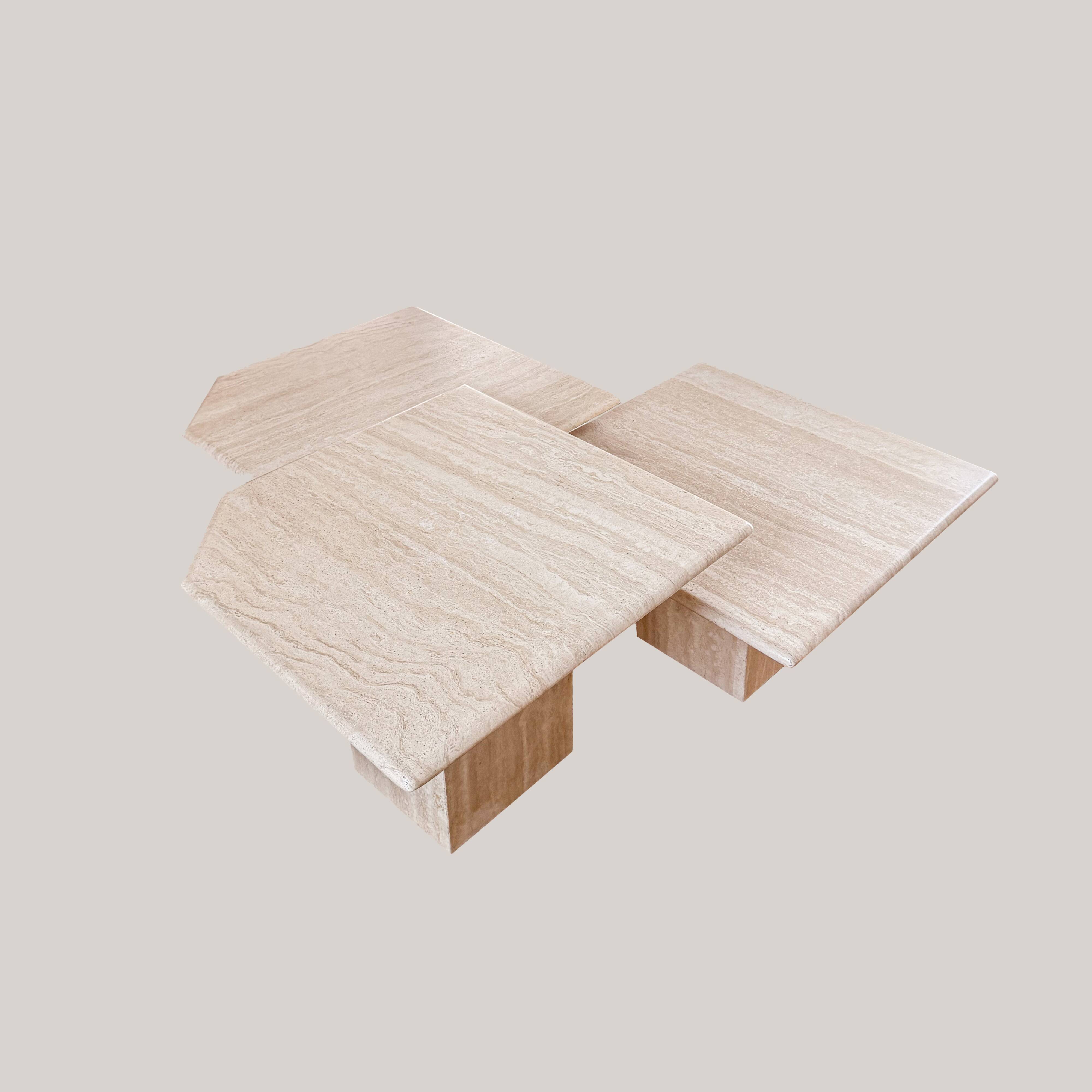 Travertine nesting tables, Italy, 1970s.