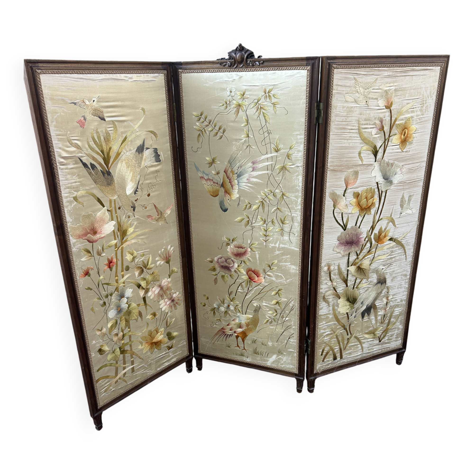 Paravent de Style Louis XVI , bois et soie