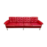 Canapé cuir rouge 4 places design 1950