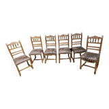Set of 6 Henri II style chairs in wood and embossed leather