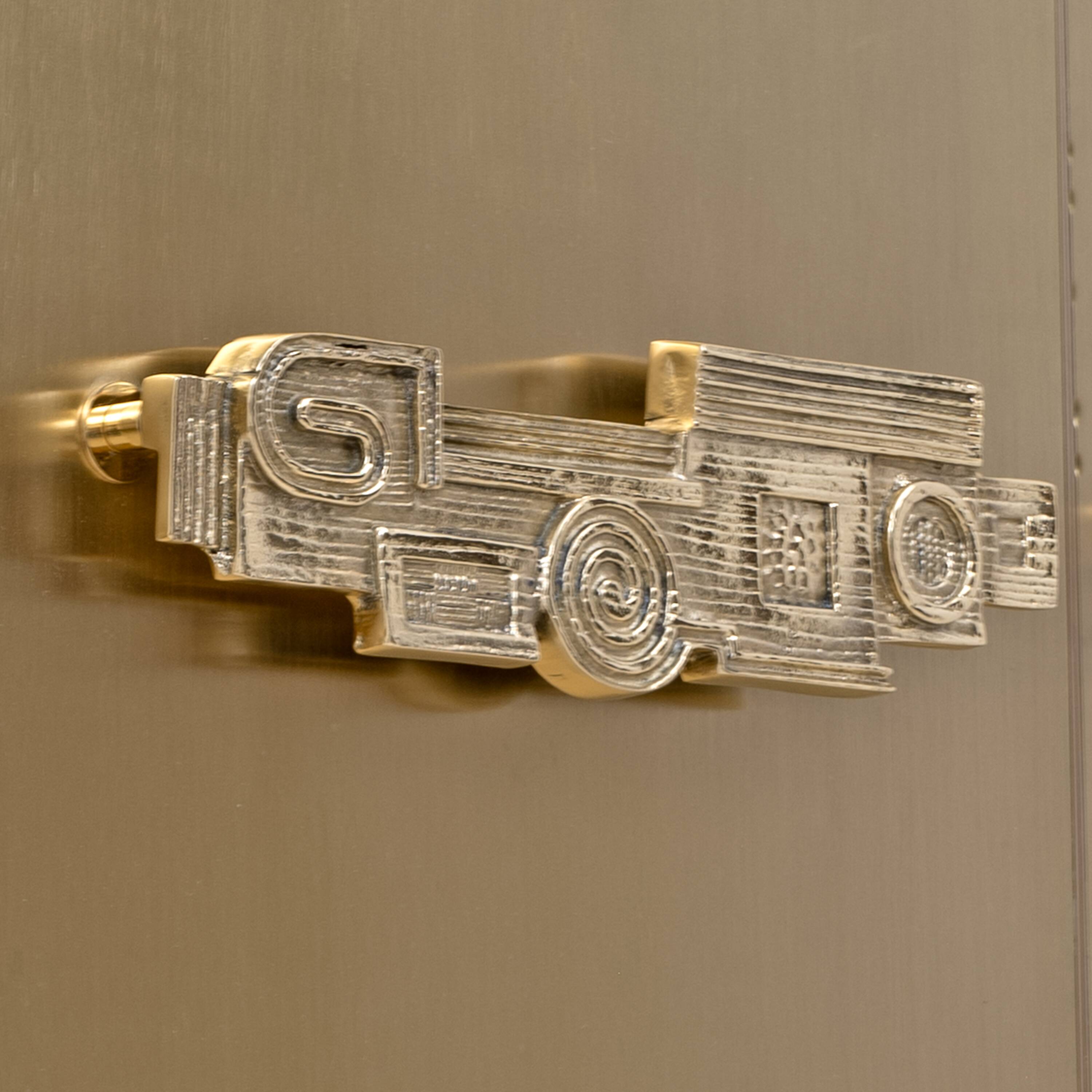 Italian Brass Bar Cabinet with Sculptural Cast Brass Handles