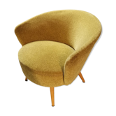 Fauteuil ound graphique moderniste velour epais jaune