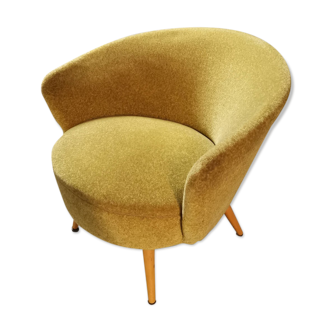 Fauteuil ound graphique moderniste velour epais jaune