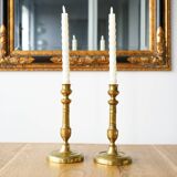 Set of 2 finely chiseled brass candle holders