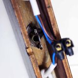 Hanging lamp in wood, glass and chrome metal 1970