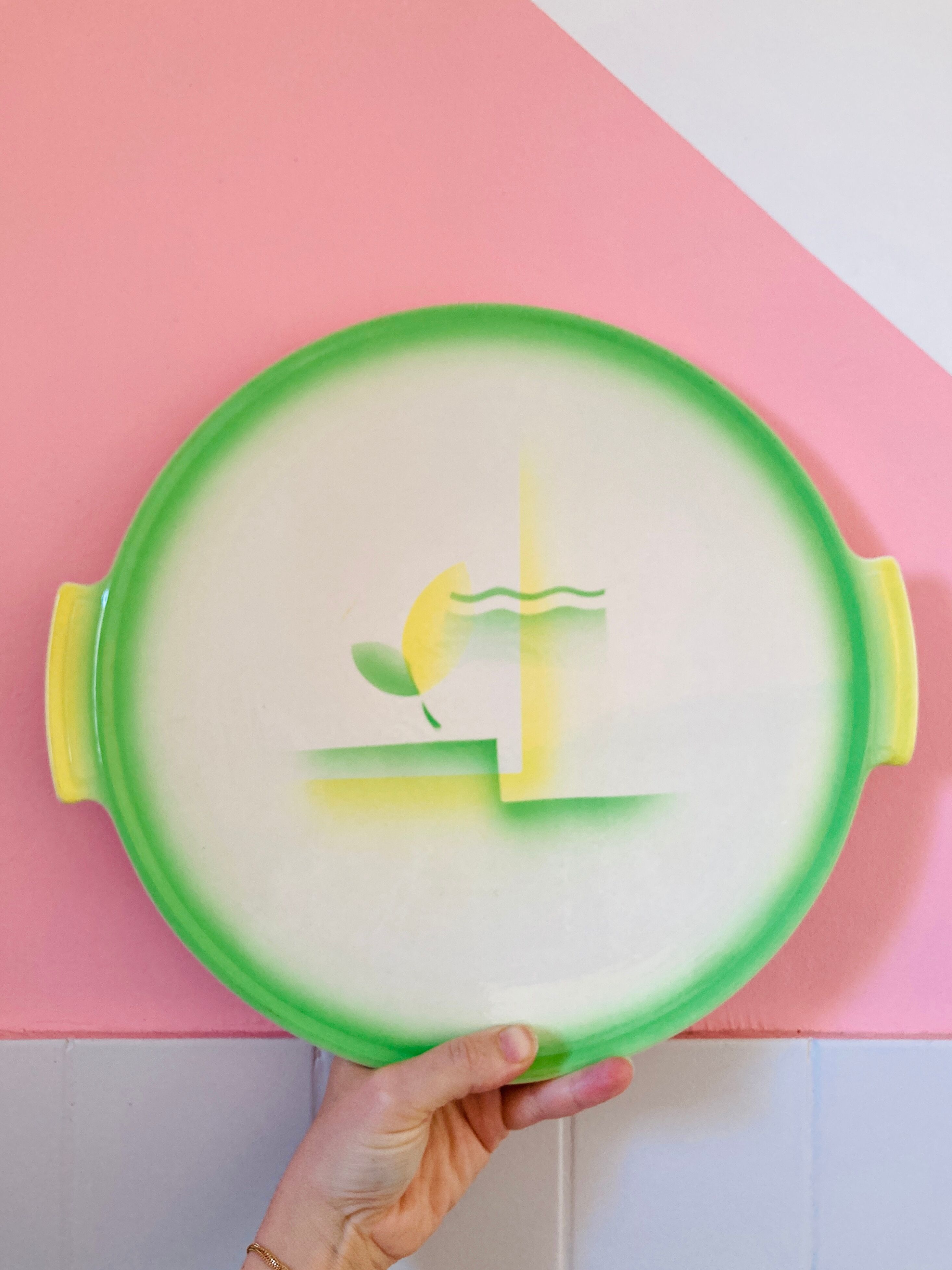 Dish in faience villeroy & boch green and yellow