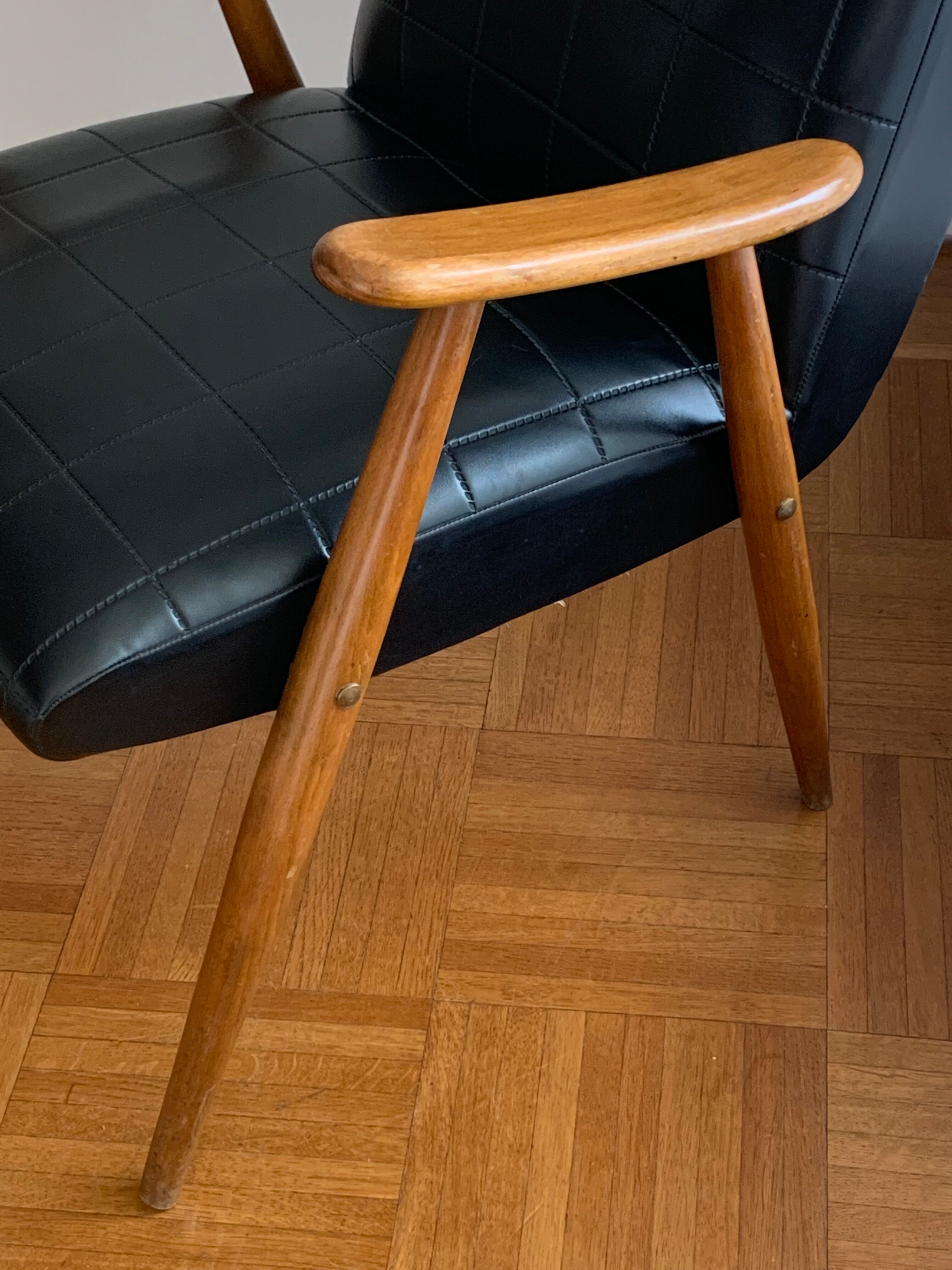 Fauteuil scandinave 1950s skaï noir