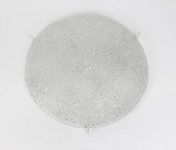 Grand Plafonnier Rond en Verre Givré, Kaiser, Allemagne, Années 1970