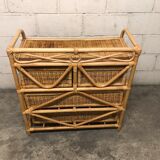 Dresser vintage Wicker/rattan and bamboo 2 large and 2 small drawers