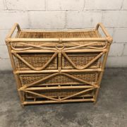 Commode vintage en osier/rotin et bambou 2 grands et 2 petits tiroirs