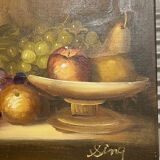 Oil on canvas still life with fruit cup