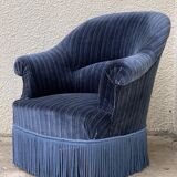 Fauteuil crapaud velours bleu jean