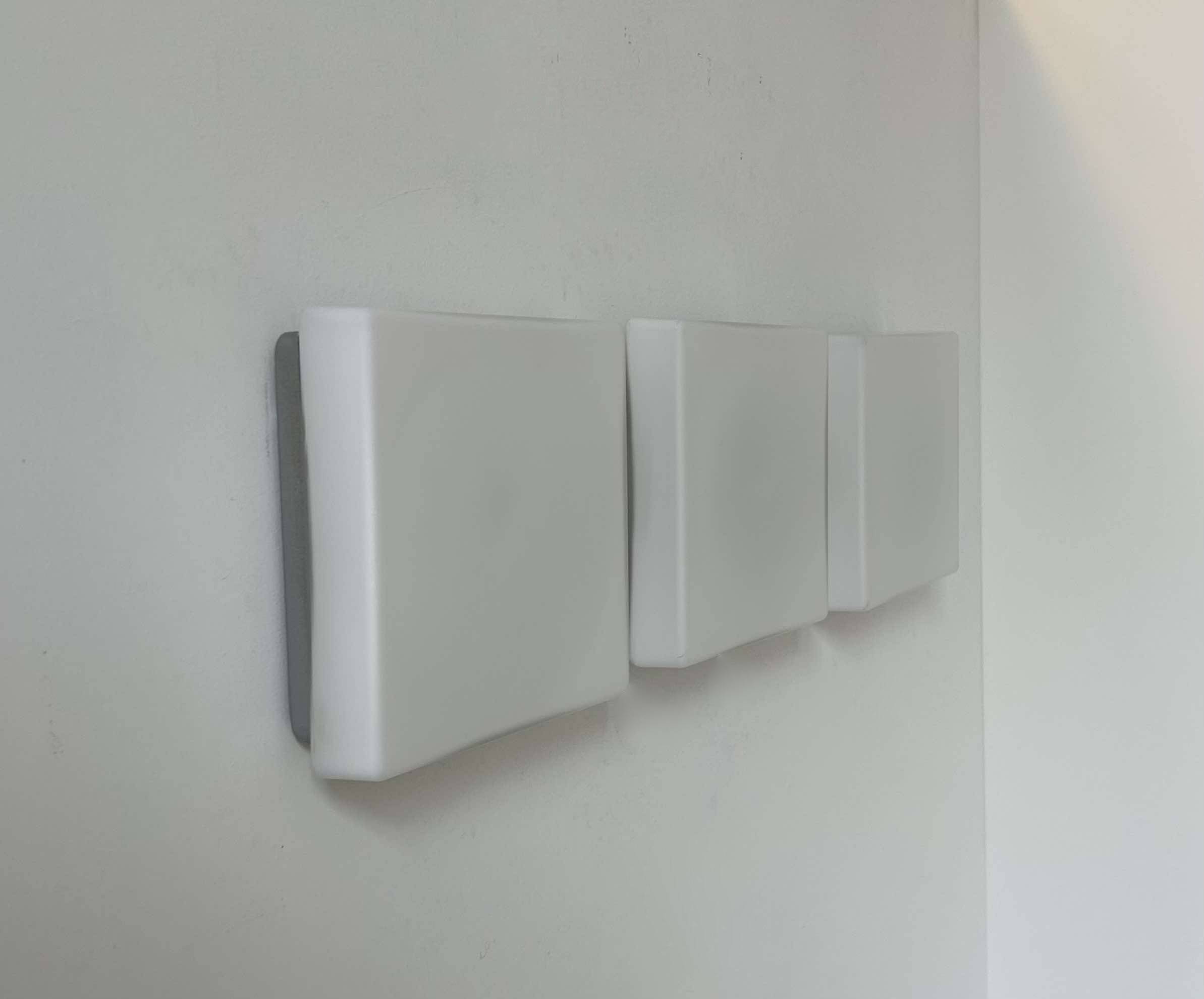 Set of 3 vintage square opaline wall lights, France 1970