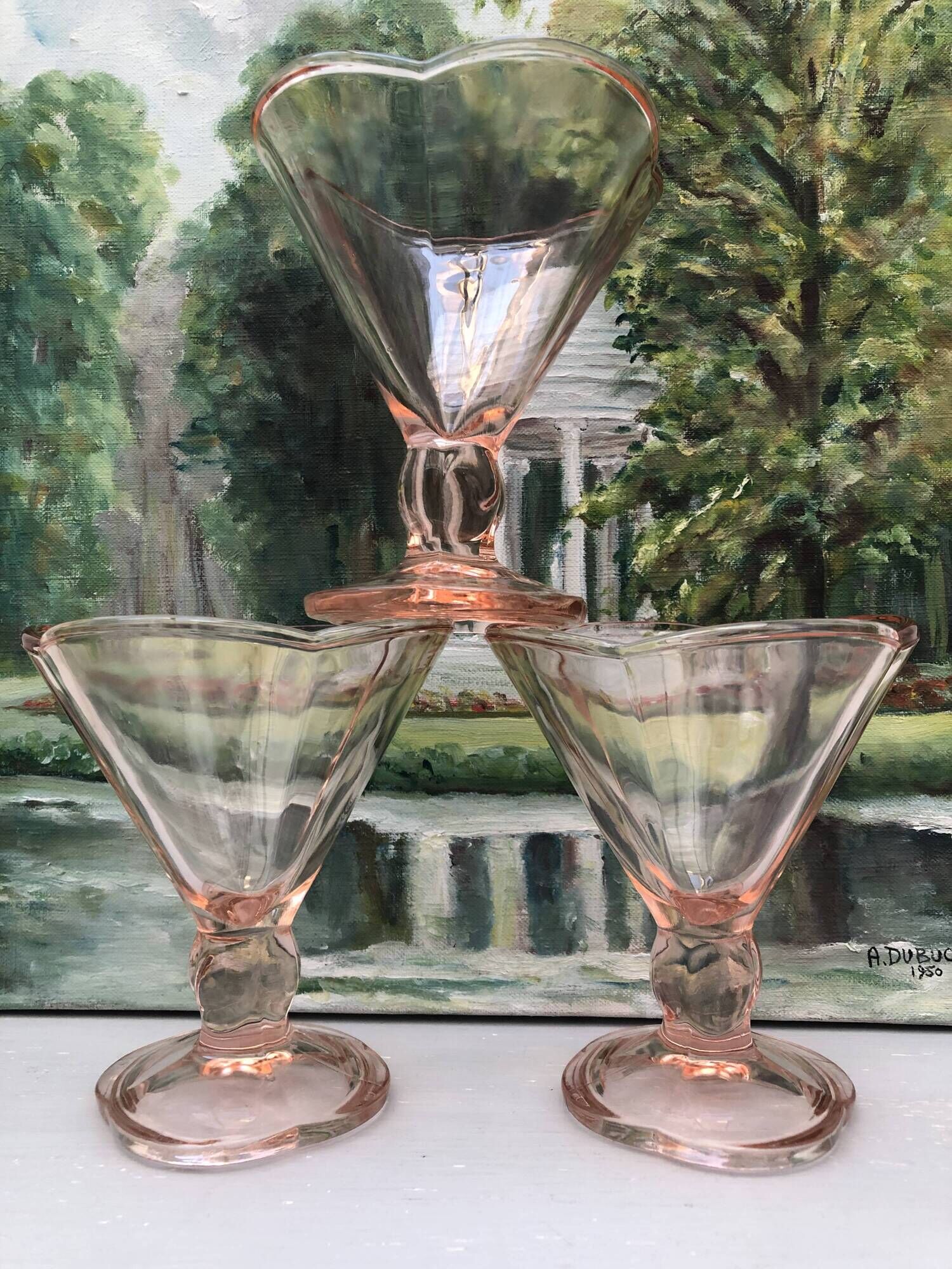 Set of 4 large ice cream bowls color rosaline vintage Italy