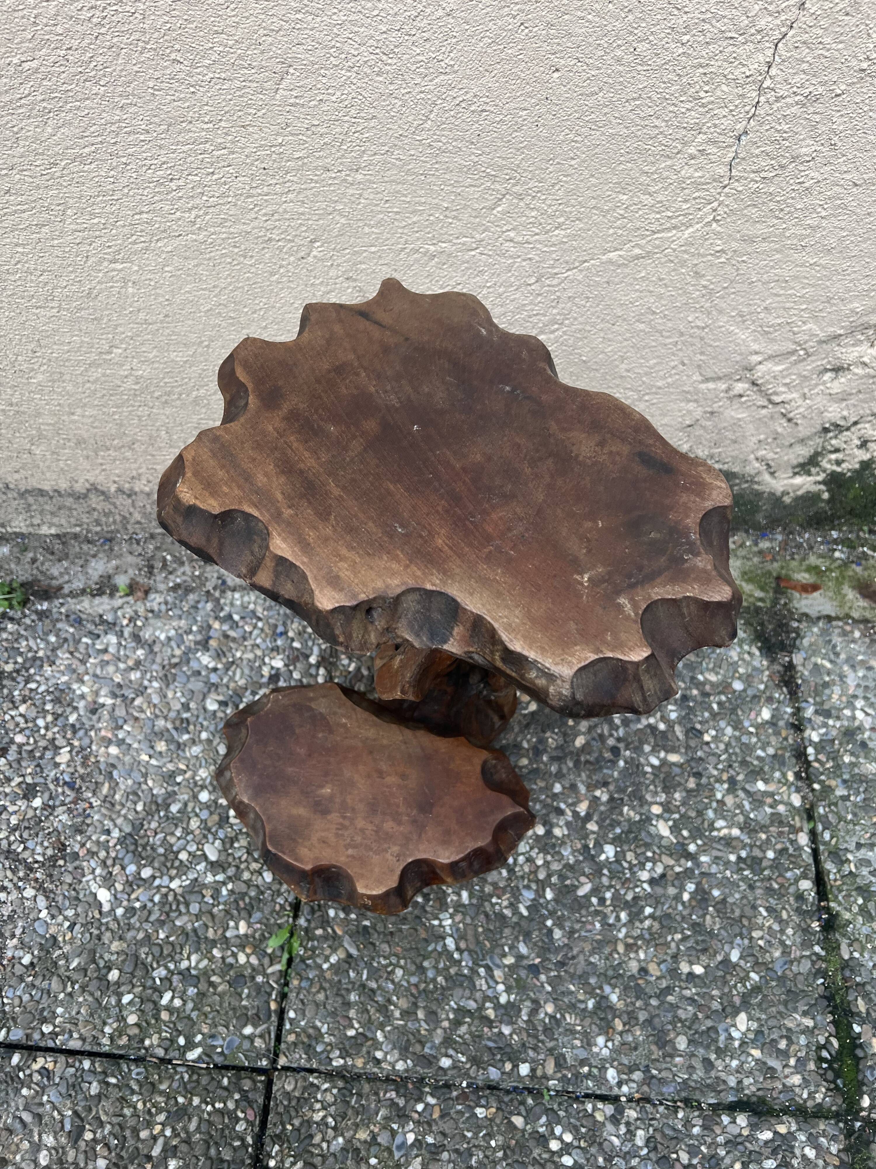 Old bedside table or plant holder vintage wood deco brutalist naturalist