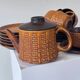 Ceramano tea service "Epsilon" from the 1960s with a raised geometric pattern.