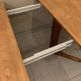Table scandinave ronde vintage à pied central étoile extensible Baumann