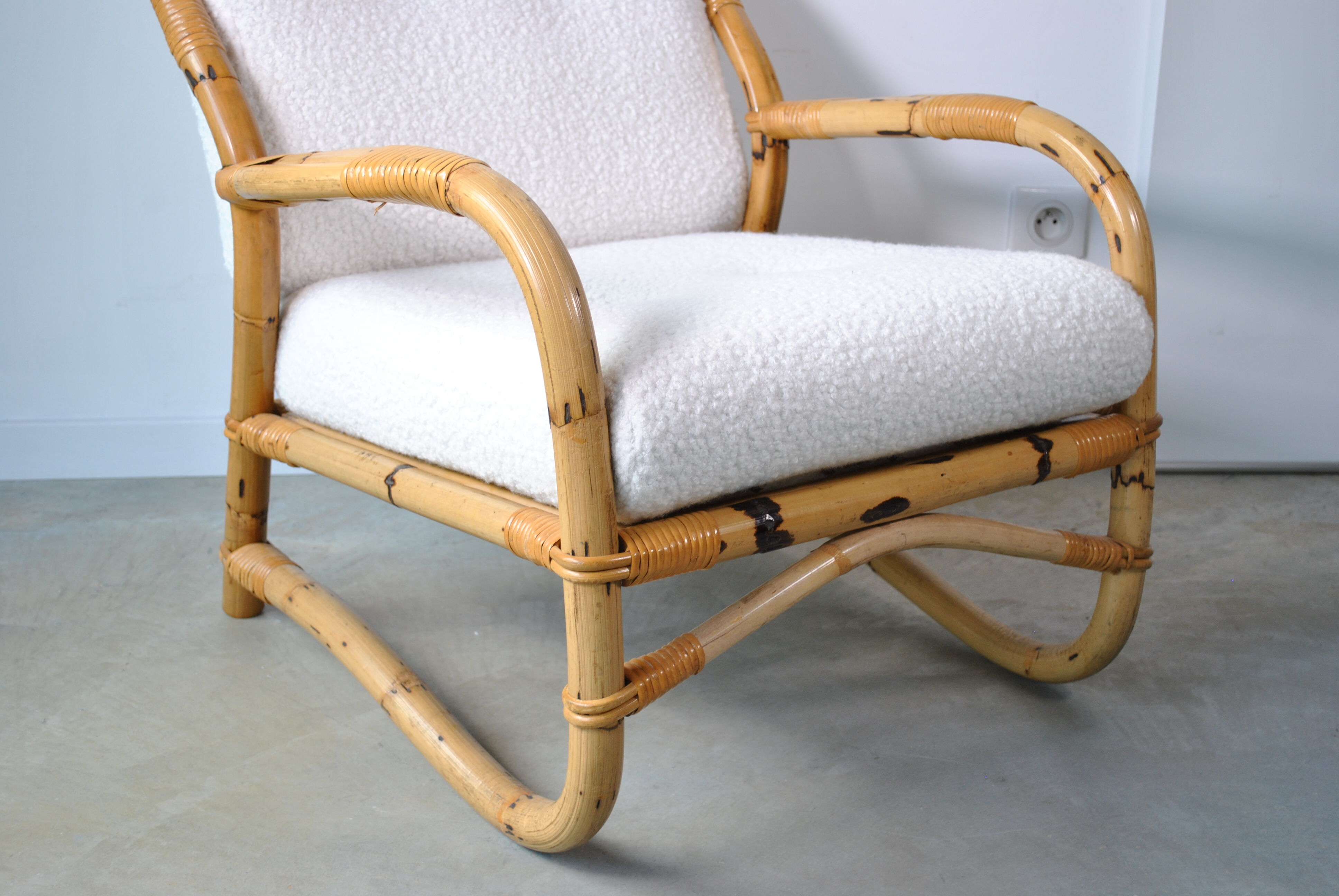 Bamboo armchair rattan buckle 1970
