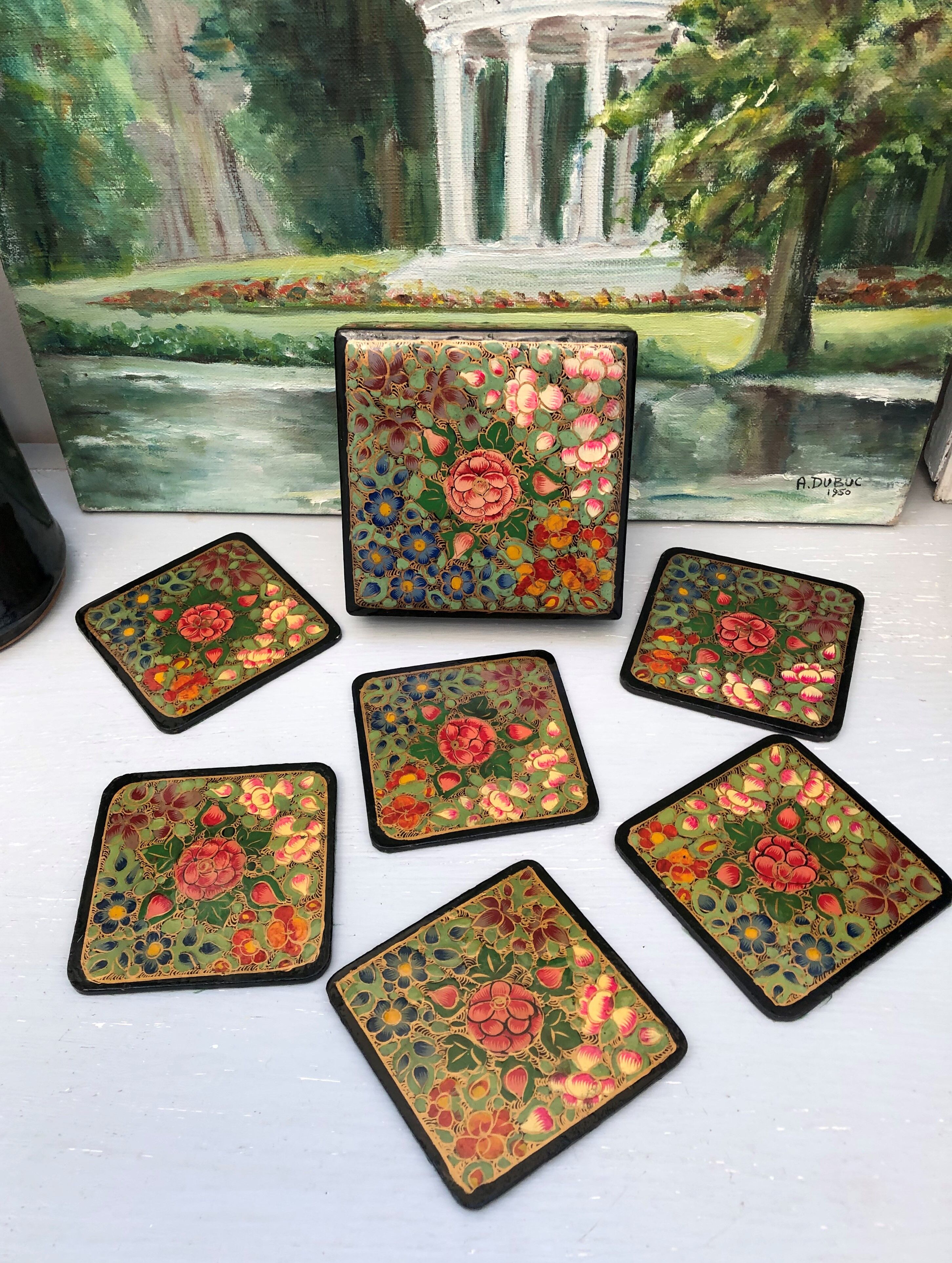 6 under glass decorated with flowers