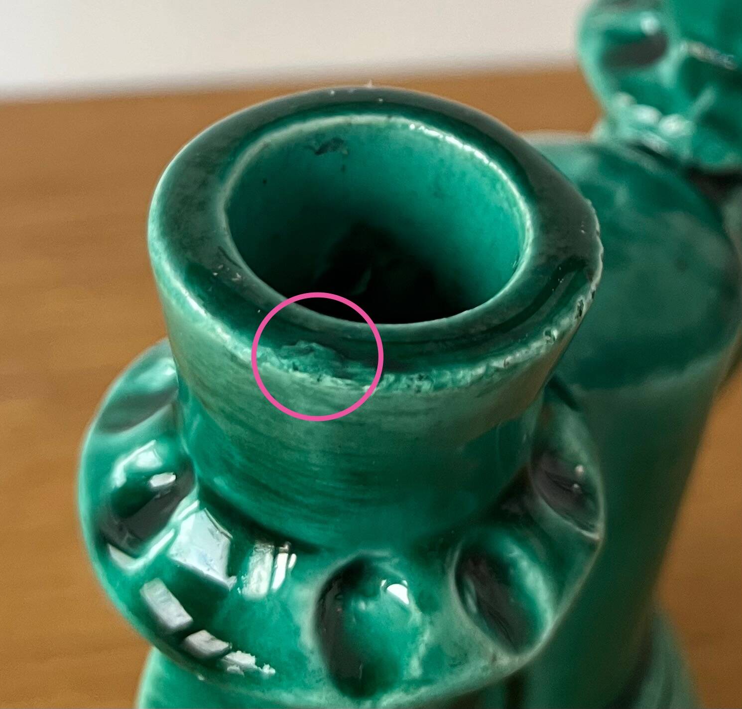 Vallauris green ceramic double candlestick
