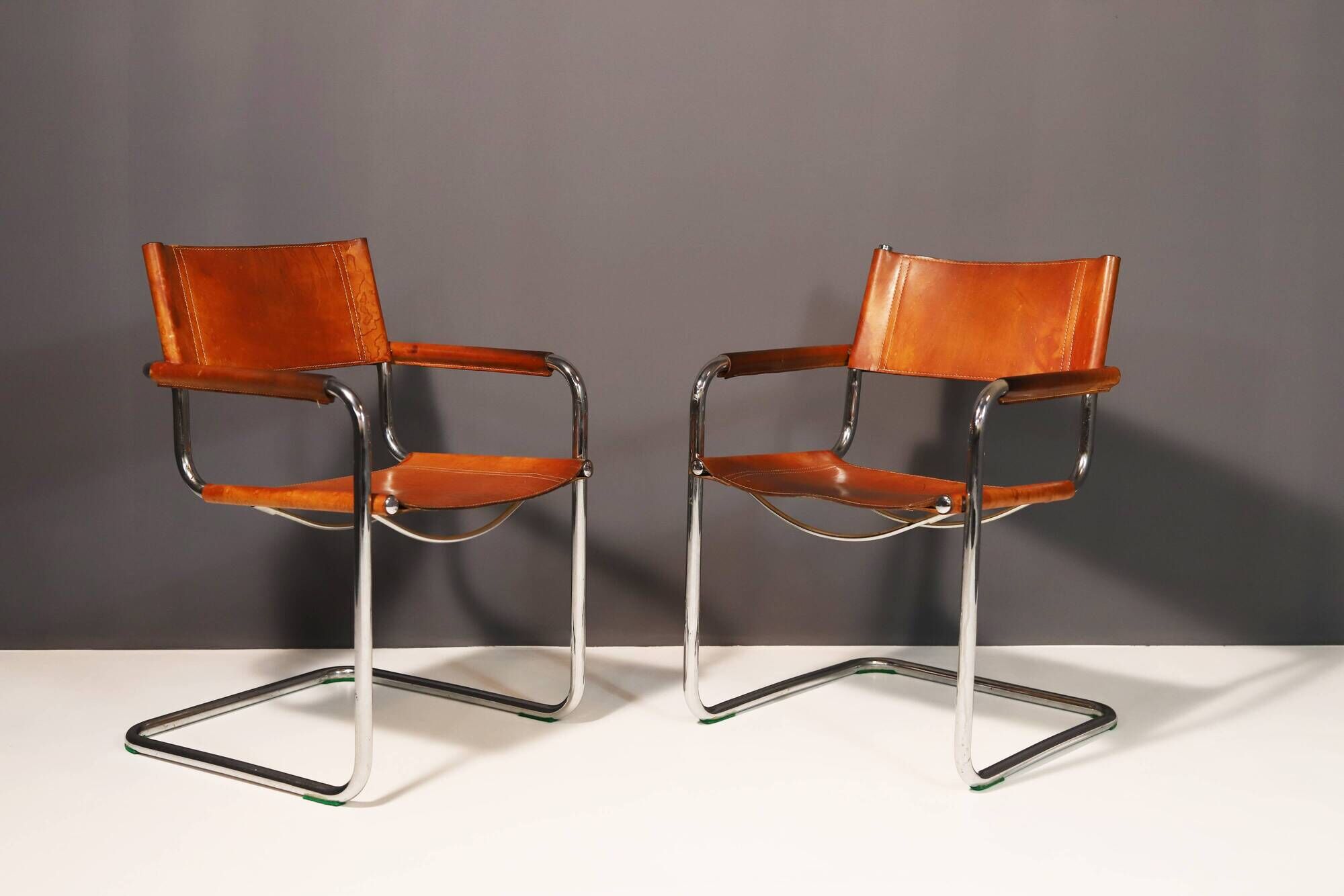 Pair of Cantilever Tubular Steel Armchairs MG5 Grassi style, 1970´s