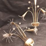Pair sconces metal dore décor stars Lunel vintage 1950