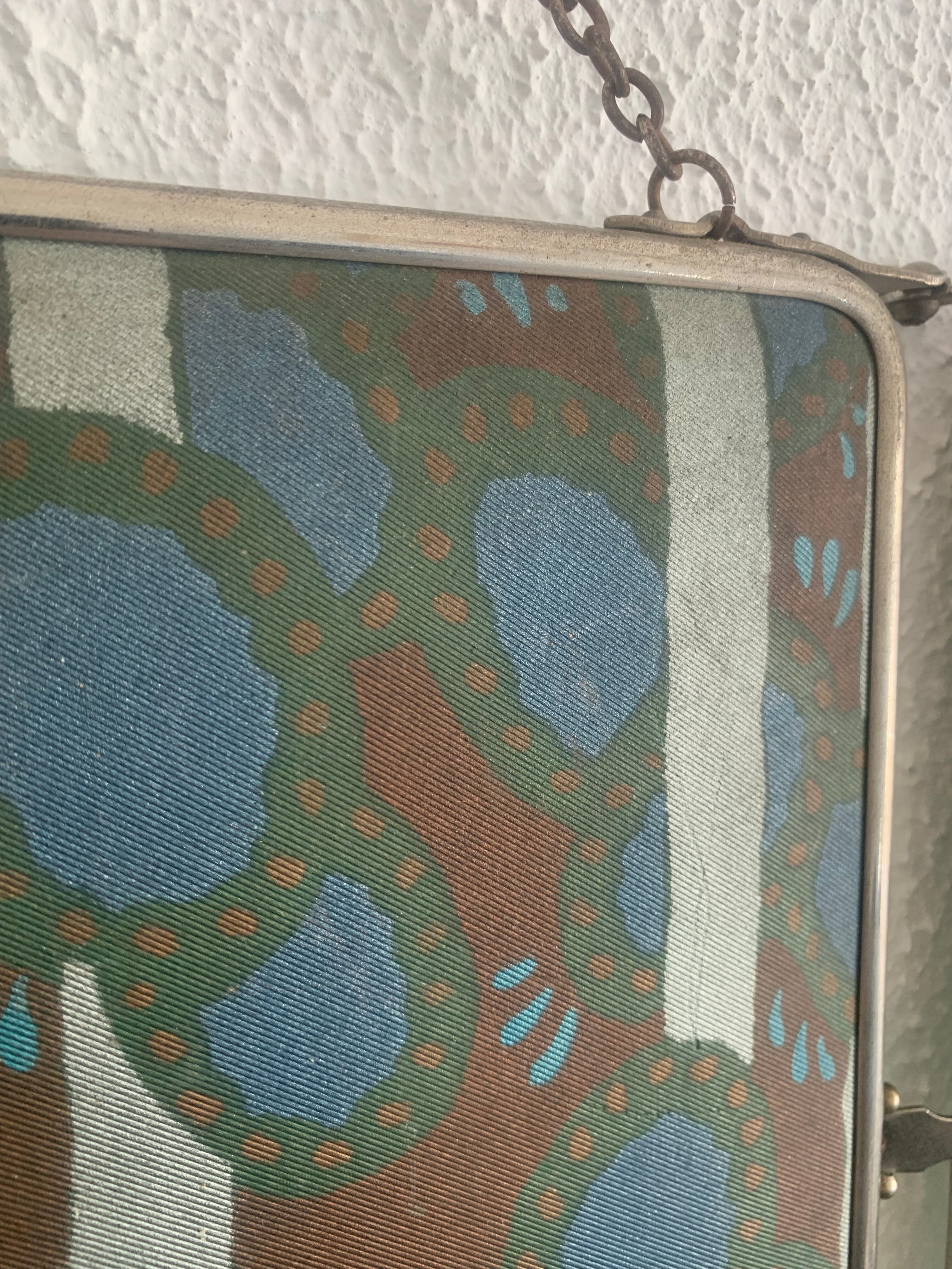 Vintage mirror 1930 triptych beveled barber Art Deco fabric - 28 x 68 cm
