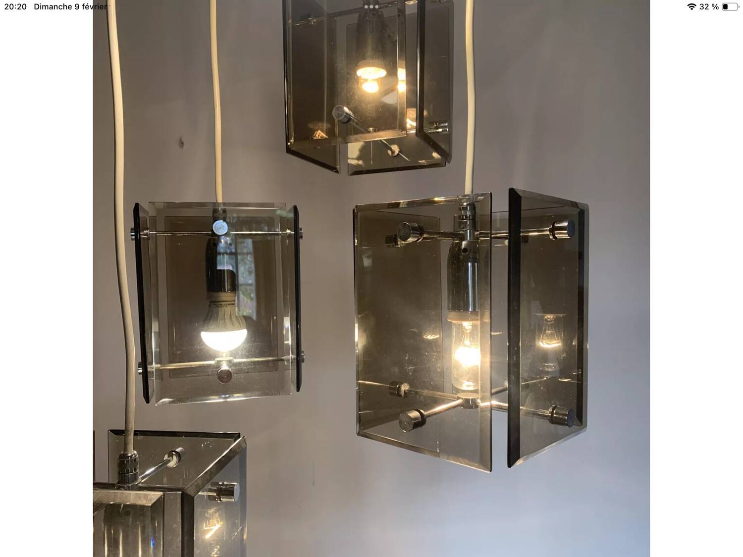 Cascade Chandelier Smoked Glass Beveled 5 Lights Italy 60's DLG Fontana A