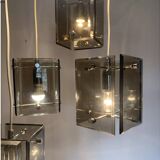 Cascade Chandelier Smoked Glass Beveled 5 Lights Italy 60's DLG Fontana A