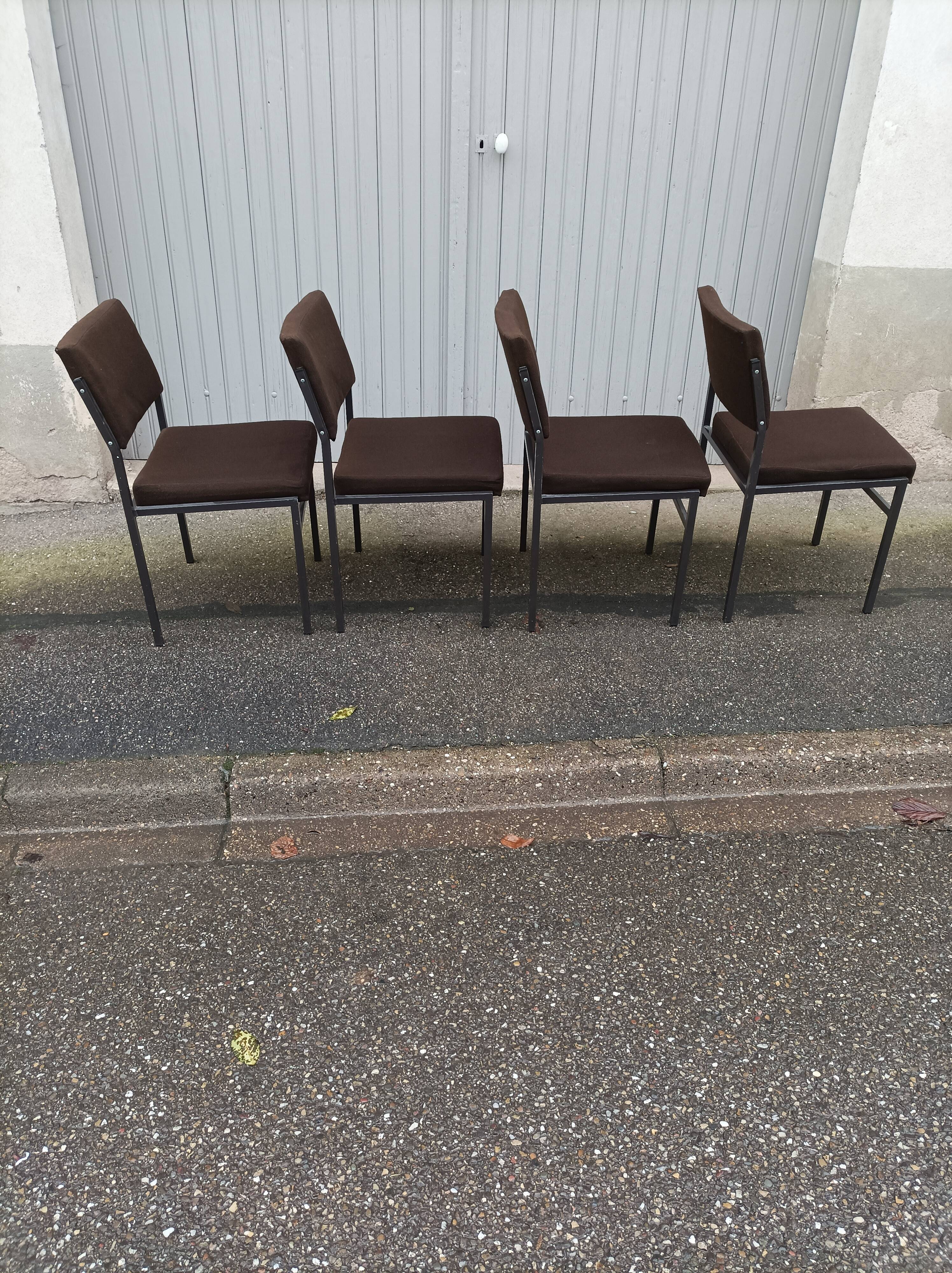 Set of 4 vintage chairs brown fabric