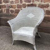 2 fauteuils vintage en rotin grisé des années 60