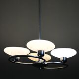 Mid-century chrome chandelier with milk-glass disc shades, Czechoslovakia, 1950s