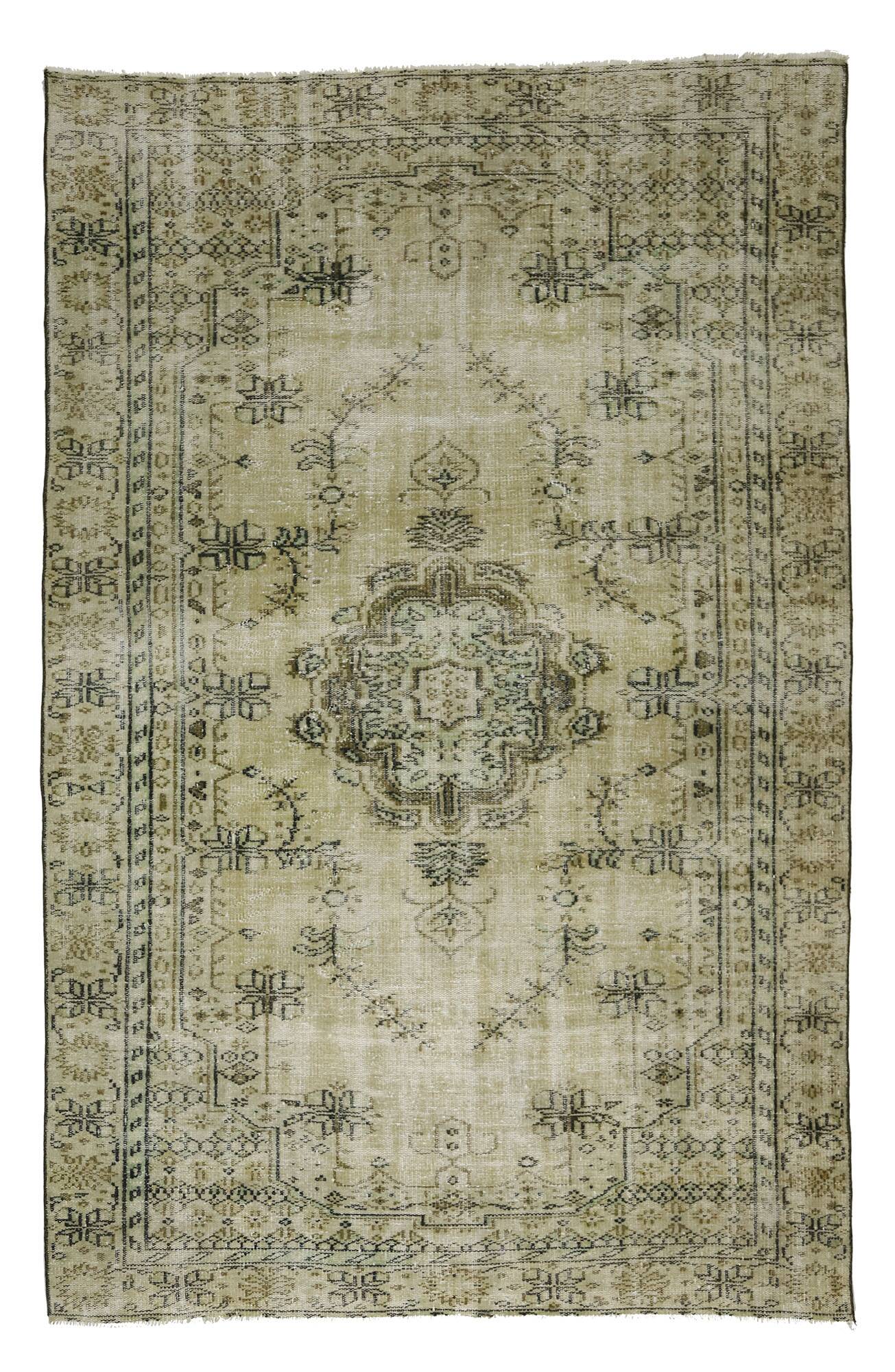 Vintage Turkish Medallion Rug Beige Green 265 x 168 cm